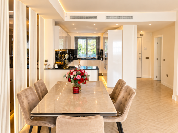 Comedor moderno con cocina de lujo