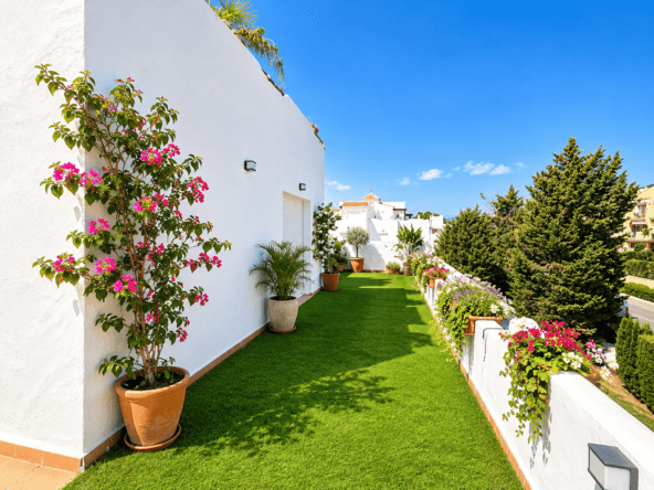 Terraza mediterránea llena de flores